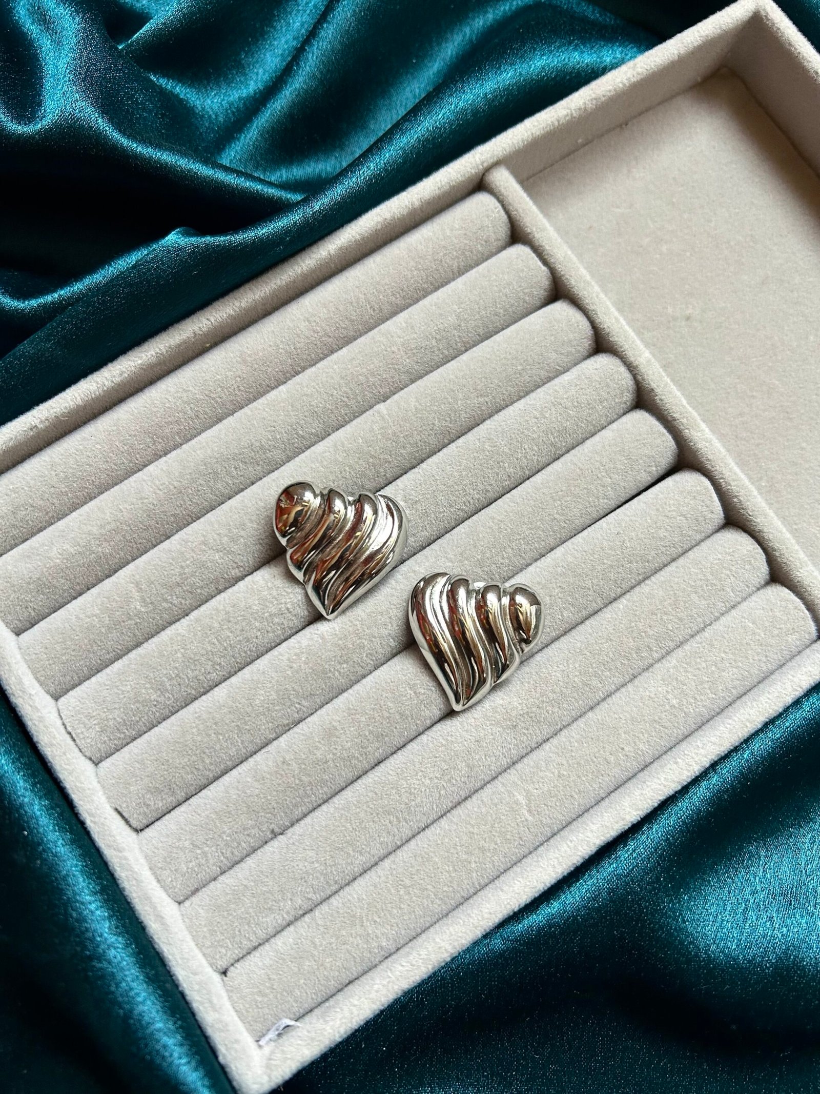 Anti Tarnish Silver Heart Stud Earrings