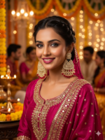 Statement Kundan earrings - Red - Image 6