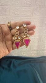 Polki Hot Pink Earrings - Image 6