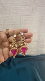 Polki Hot Pink Earrings - Image 7