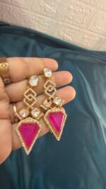 Polki Hot Pink Earrings - Image 5
