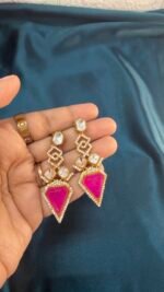 Polki Hot Pink Earrings - Image 4