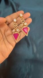 Polki Hot Pink Earrings - Image 3