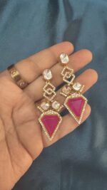 Polki Hot Pink Earrings - Image 8