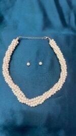 Pearl Four Line Necklace With Studs - Image 3