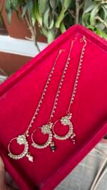 Brass Kundan Nose Pin With Chain - Image 3