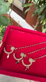 Brass Kundan Nose Pin With Chain - Image 4