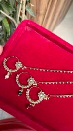 Brass Kundan Nose Pin With Chain - Image 5