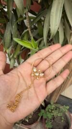 Kundan Nose Ring With Chain - Image 2