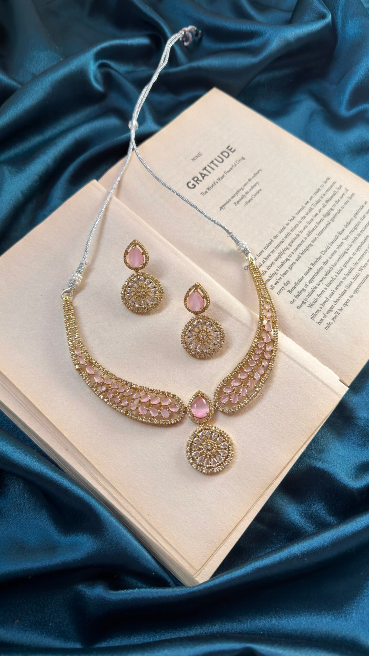 AD Mehendi Polish Necklace Set - Pink