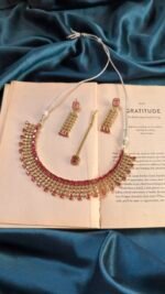 AD Mehendi Polish Necklace Set With Earrings and Mangtika - Ruby - Image 2