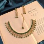 AD Mehendi Polish Necklace Set With Earrings and Mangtika  - Green