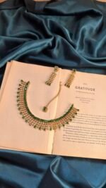 AD Mehendi Polish Necklace Set With Earrings and Mangtika  - Green - Image 2