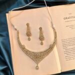 AD Mehendi Polish Necklace Set With earrings - Silver