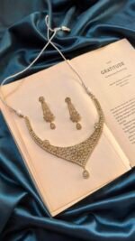 AD Mehendi Polish Necklace Set With earrings - Silver - Image 2