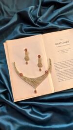 AD Mehendi Polish Necklace Set with Earrings - Ruby - Image 2