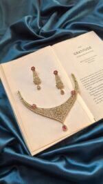AD Mehendi Polish Necklace Set with Earrings - Ruby