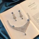 AD Necklace Set With Earrings - Blue