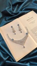 AD Necklace Set With Earrings - Blue