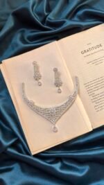 AD Necklace Set With Earrings - Pink