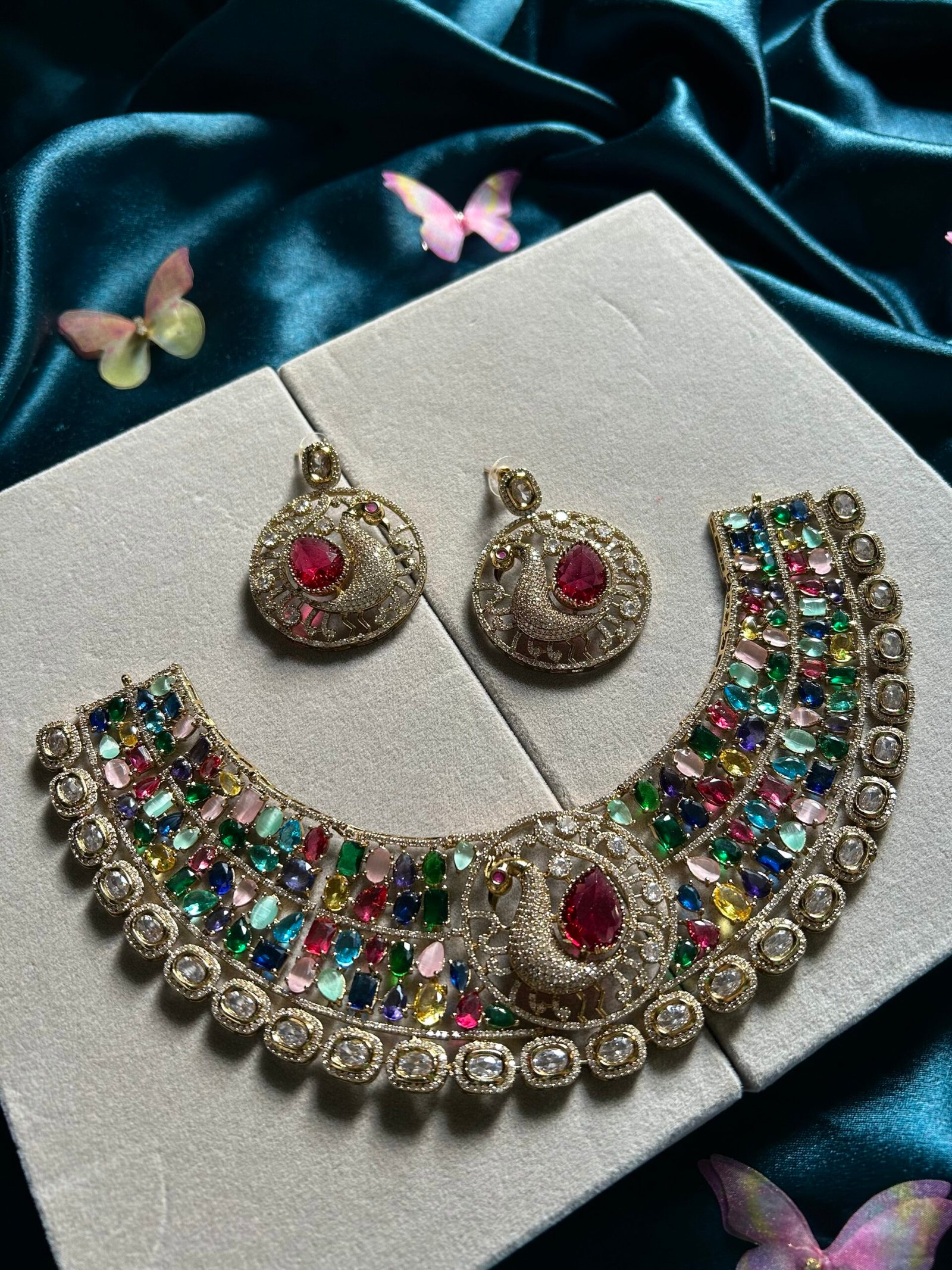AD Set in Apala Polish With Mossainite stones - Multi