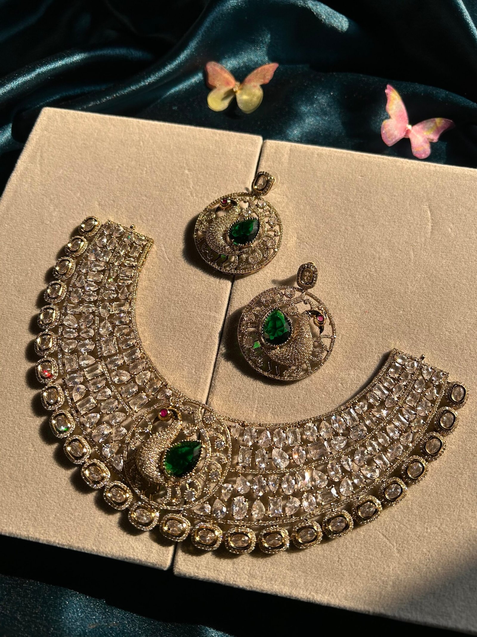 AD Set in Apala Polish N Mossainite Stones - Green