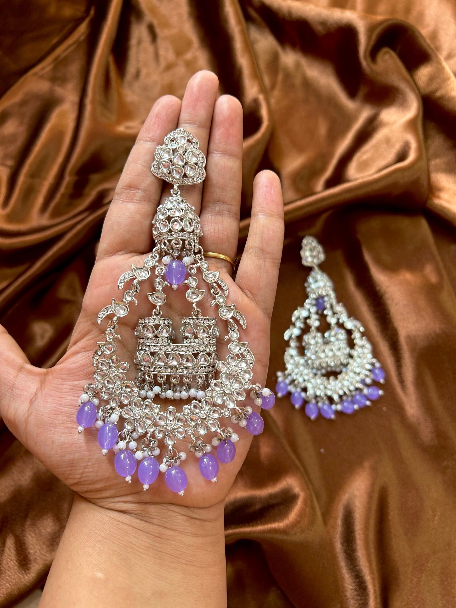 Qila Chandbali Earrings - Lavender
