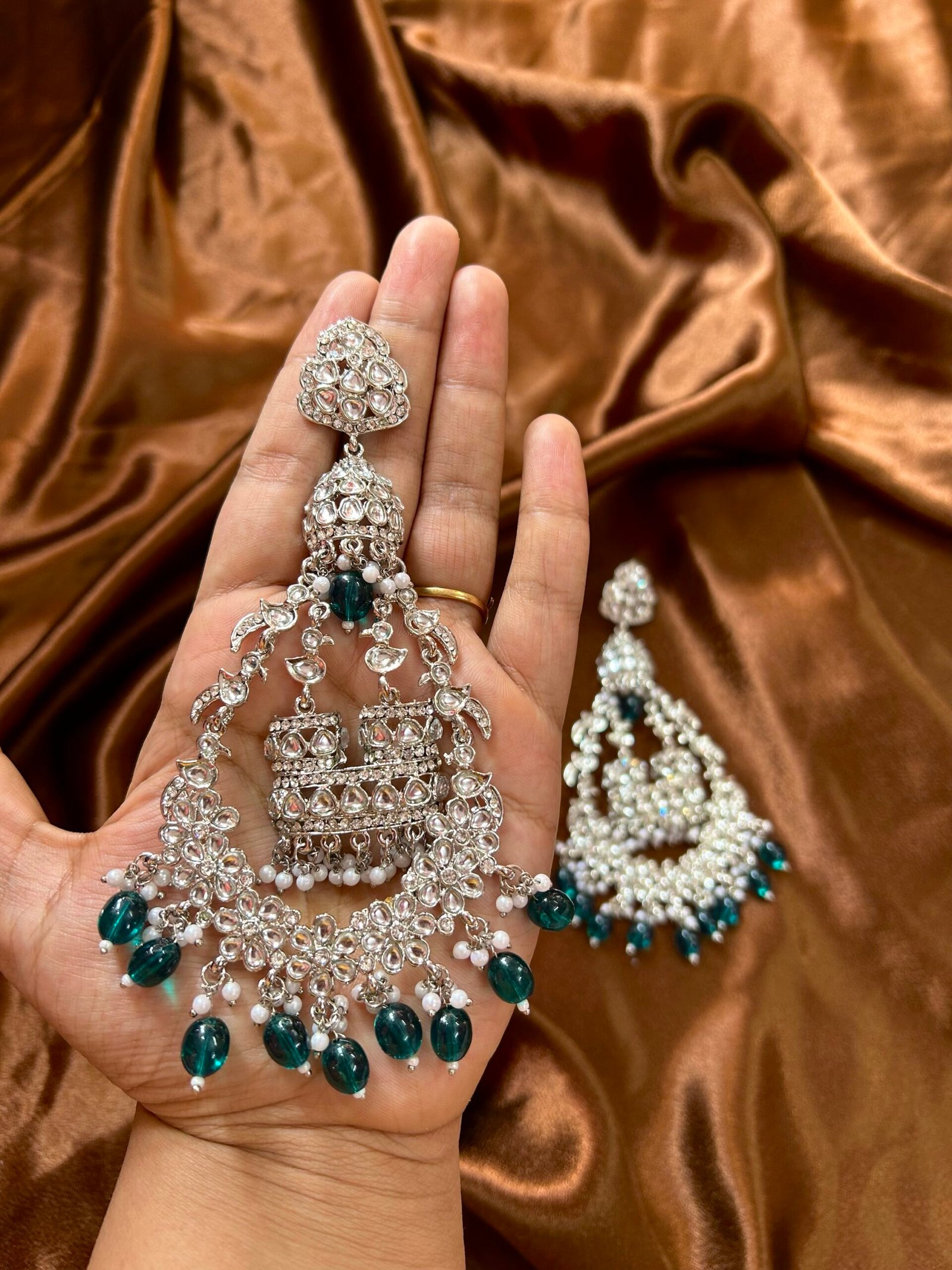 Qila Chandbali Earrings - Teal