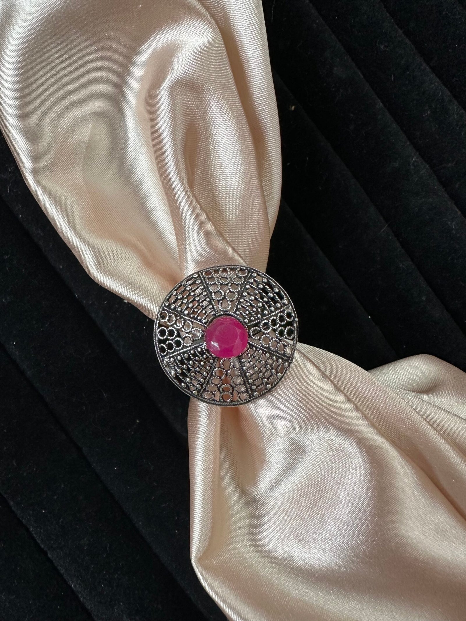 Oxidised Pink Stone Ring