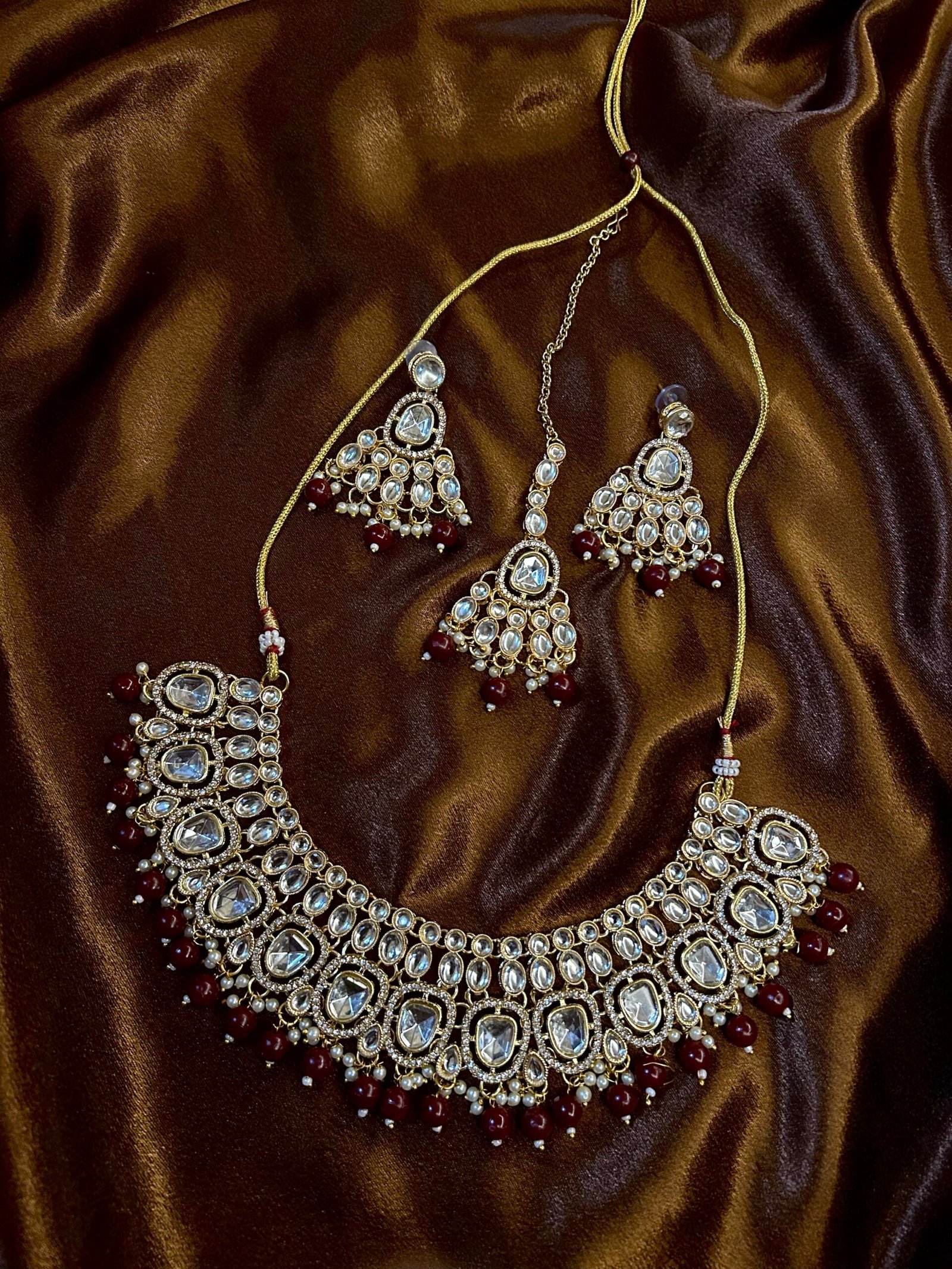 Kundan Neckset With Mangtika - Maroon
