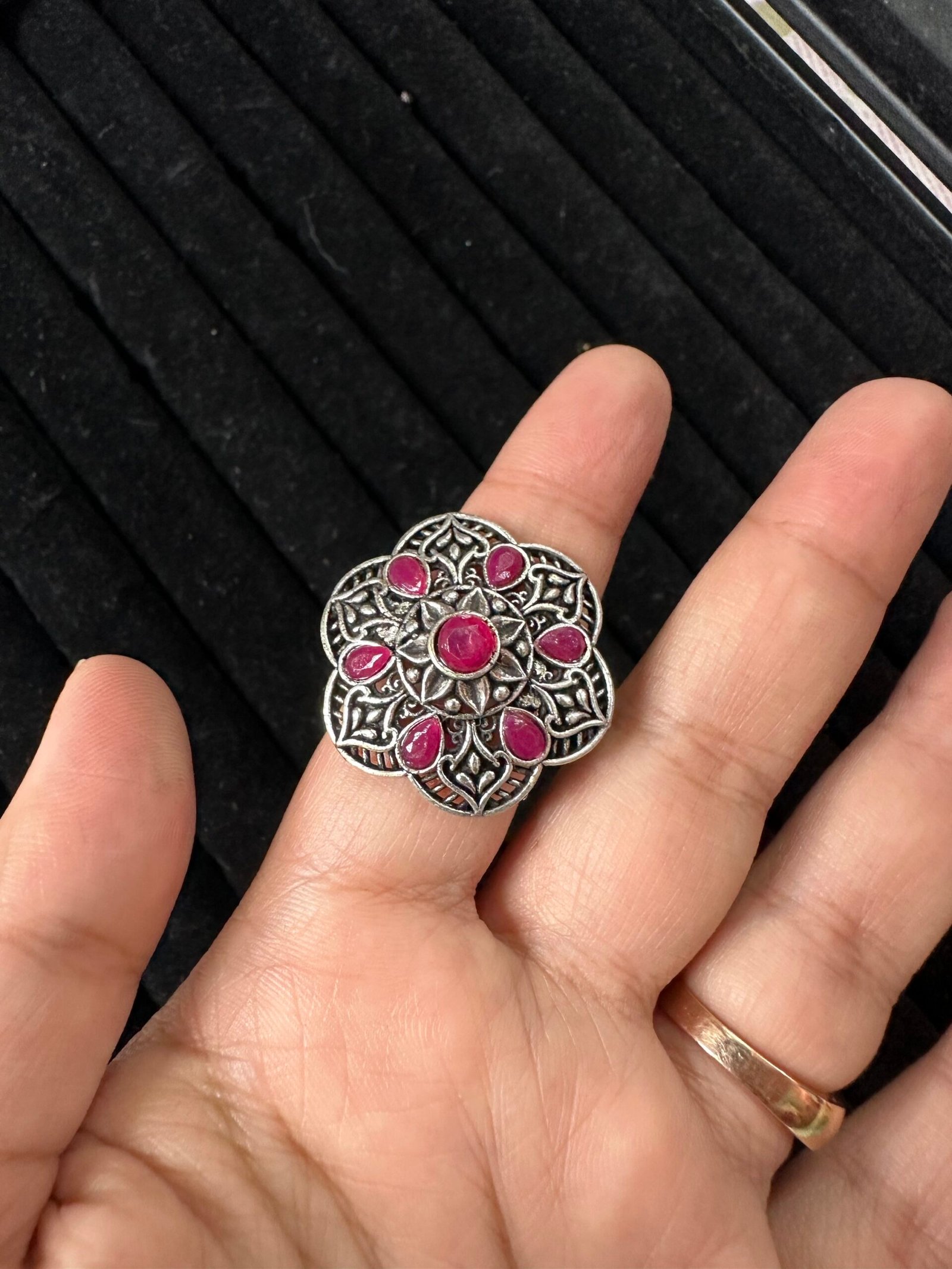 Oxidise Pink Stone Ring
