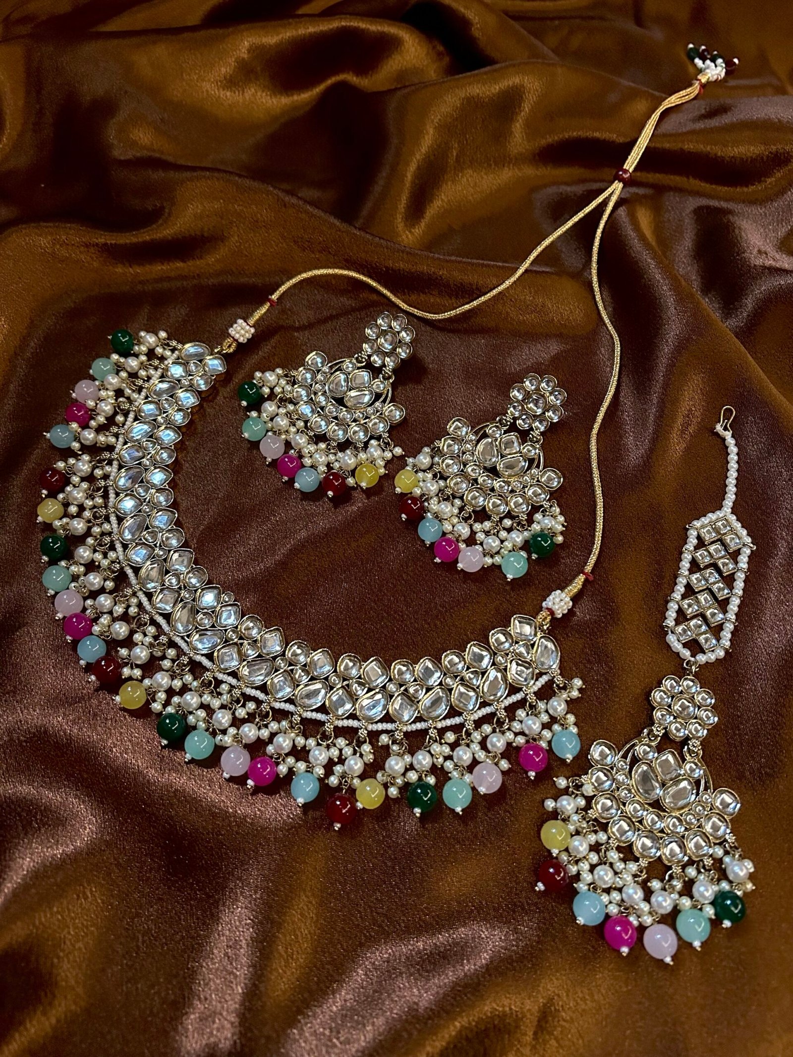 Kundan Necklace With Earrings and Mangtika - Multi