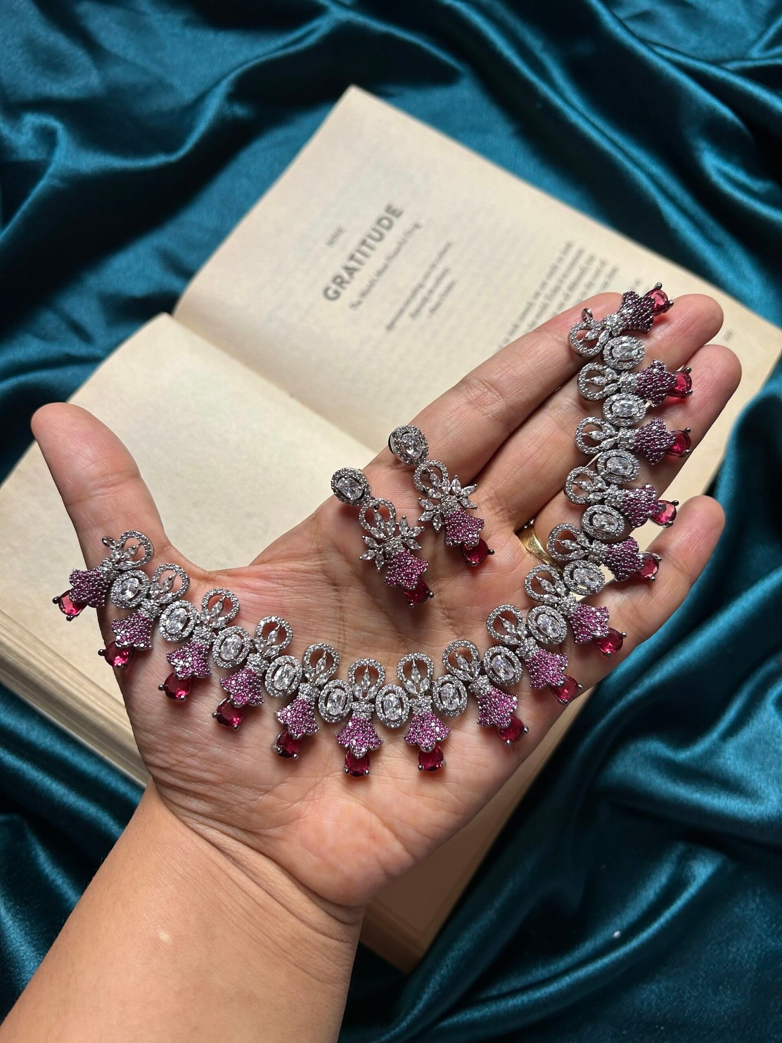 AD Necklace Set - Pink Ruby