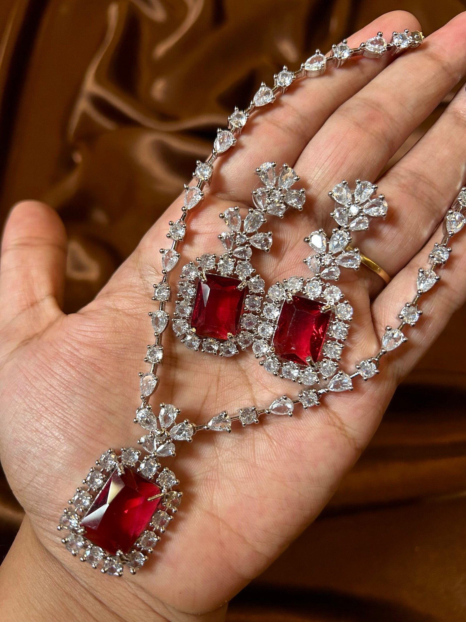 Alia AD Necklace Set - Ruby