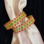 Golden With Green and Red Stones - Kadas pair of Two