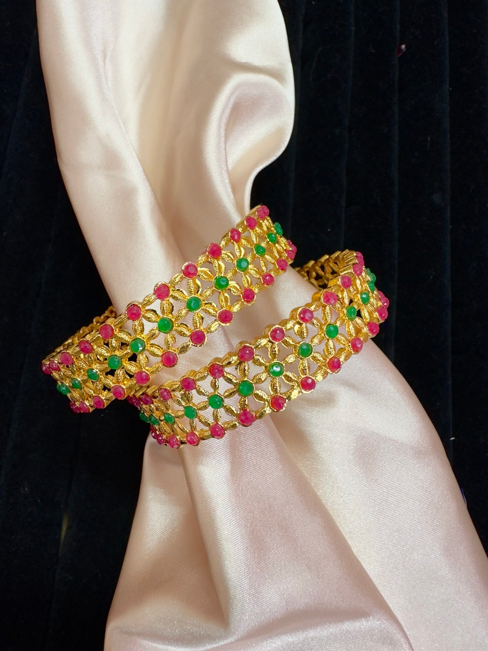 img_3133 Golden With Green and Red Stones - Kadas pair of Two - Image 1