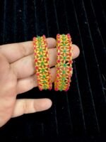 Golden With Green and Red Stones - Kadas pair of Two - Image 2