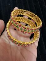 Golden With Green and Red Stones - Kadas pair of Two - Image 3
