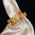 Golden Leaf Kada With Ruby Stones