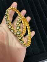 Golden Green Stone Kada - Pair of Two - Image 3