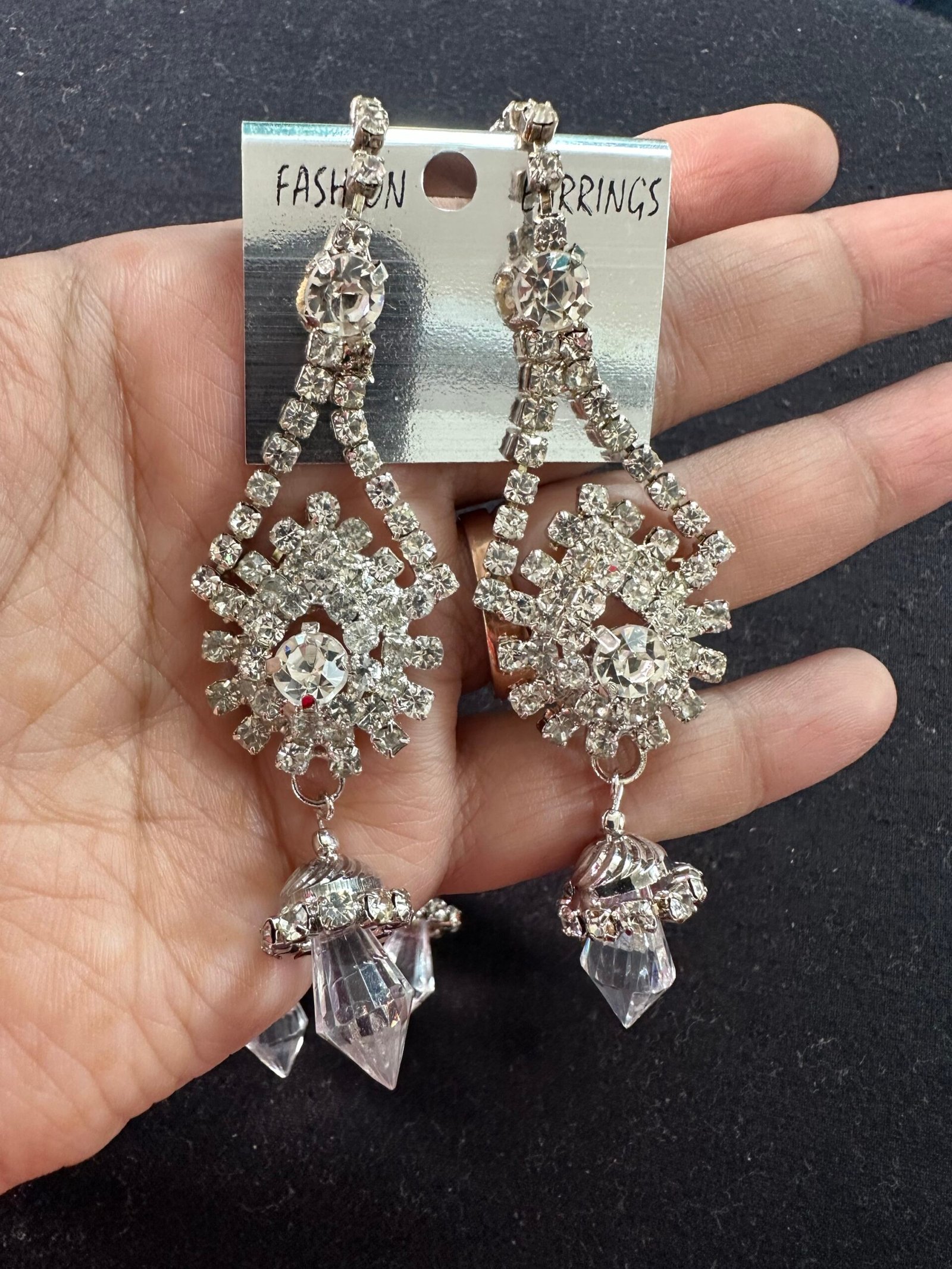 img_3777 Silver Crystal Earrings With Ear Chain - Image 1