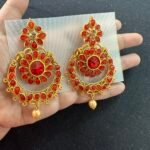 Earrings Cut Work Stone- Red