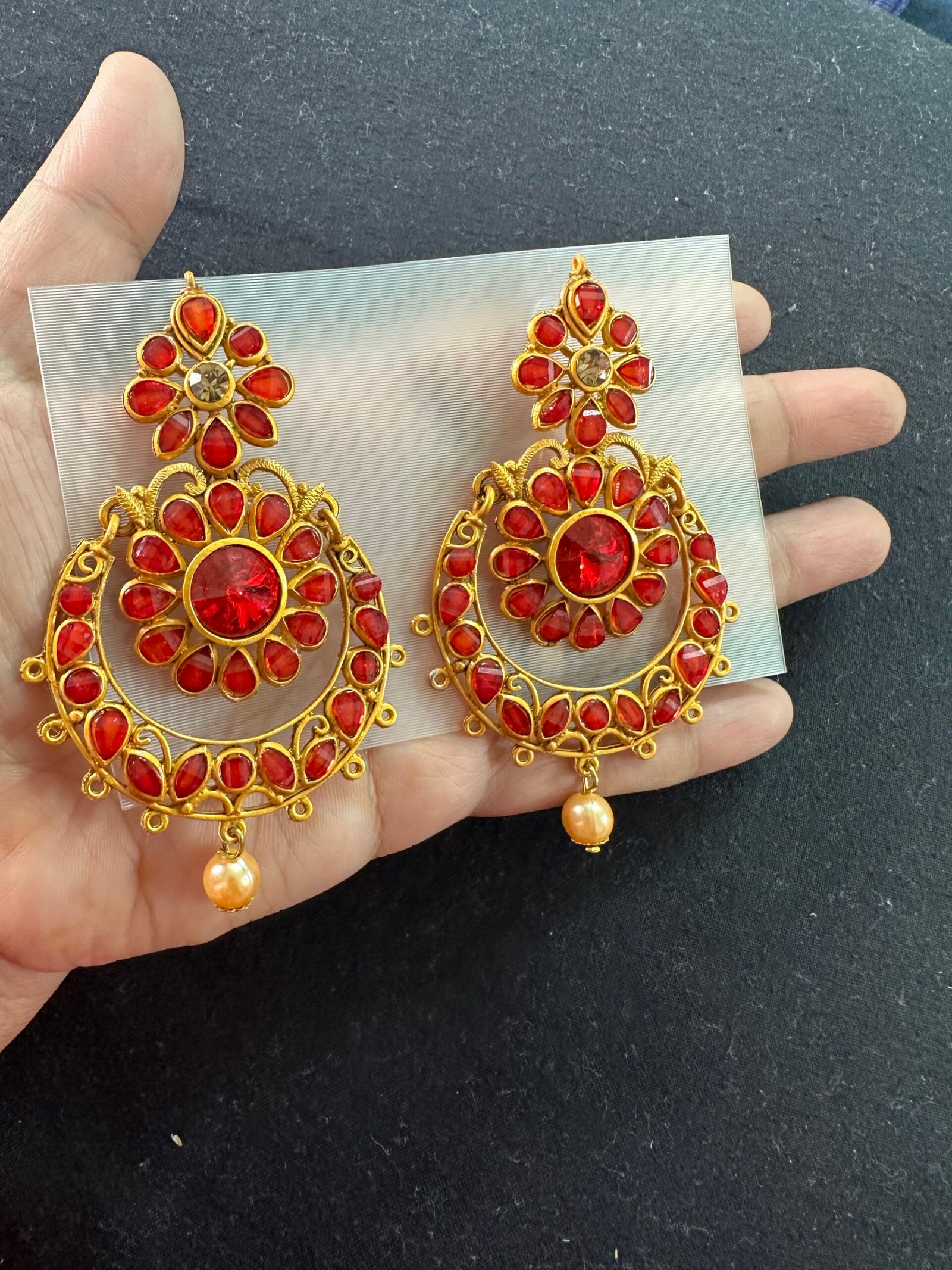 img_3789 Earrings Cut Work Stone- Red - Image 1