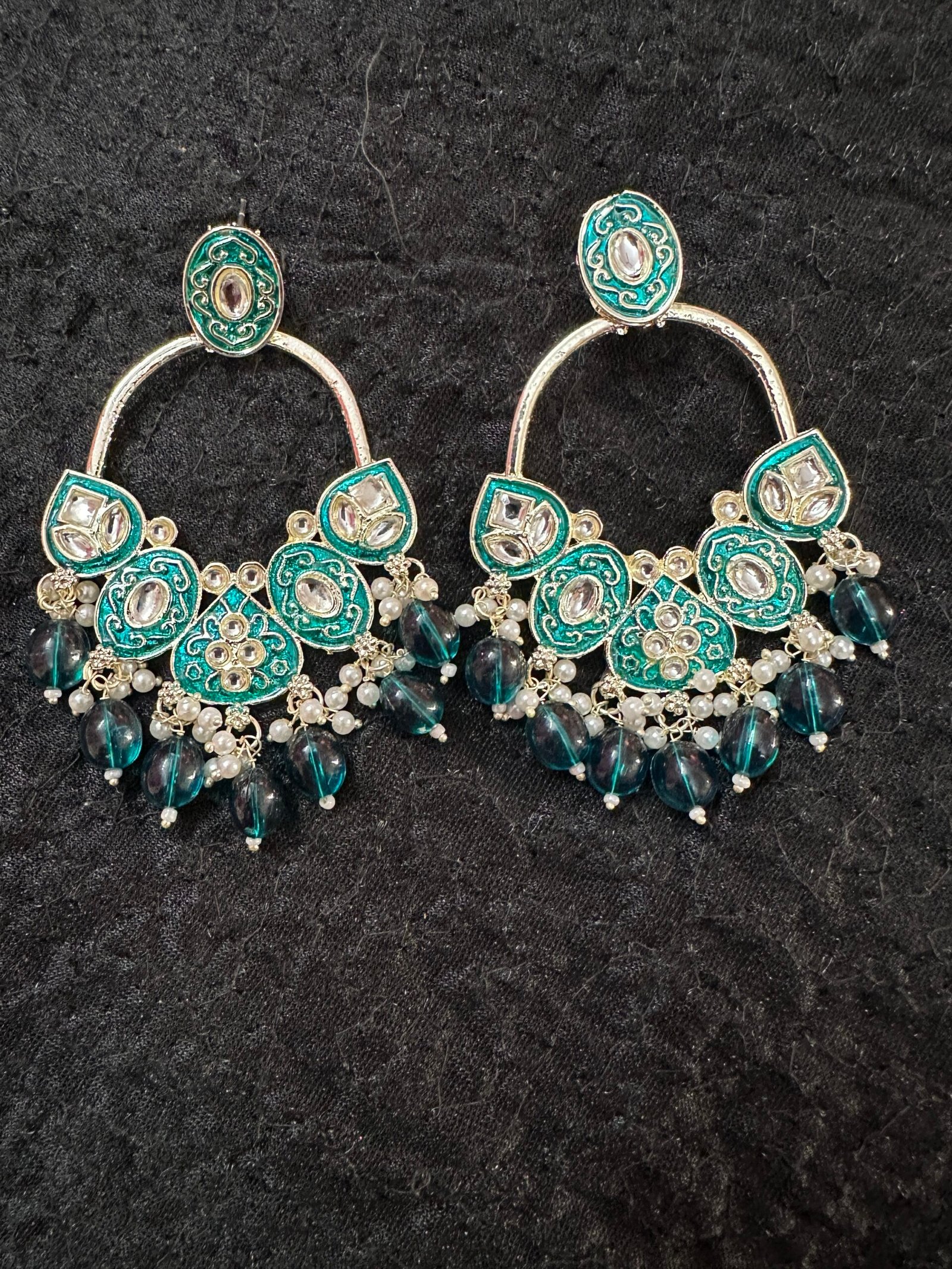 Beautiful Meenakari Earrings - Teal Blue
