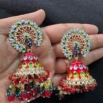 Peacock Jhumki - Red
