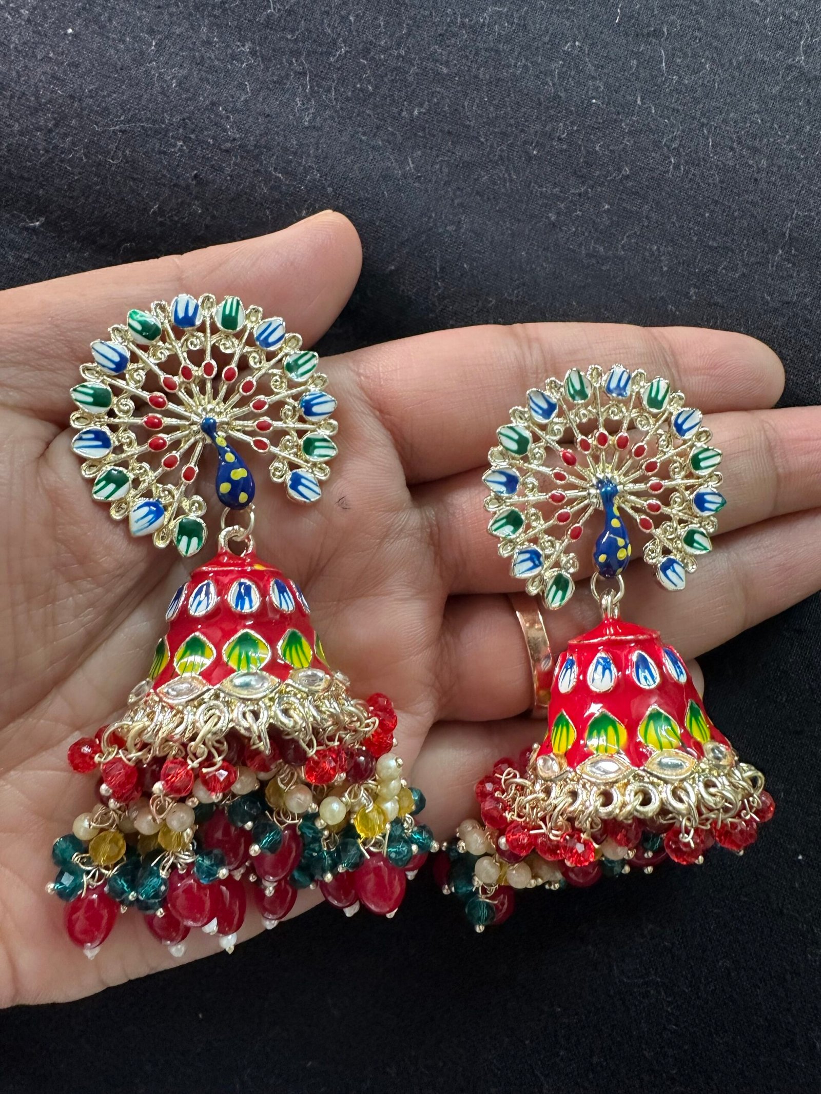 img_4526-scaled-1.jpeg Peacock Jhumki - Red - Image 1