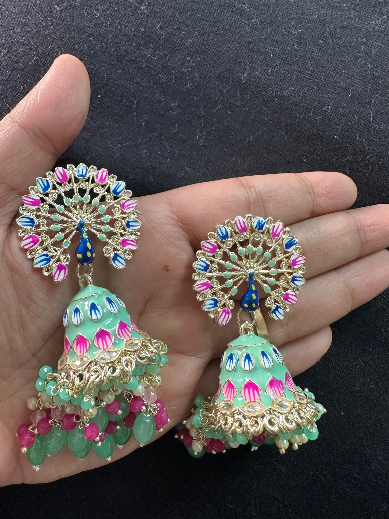 img_4530-scaled-1.jpeg Peacock Jhumki - Mint Green - Image 1
