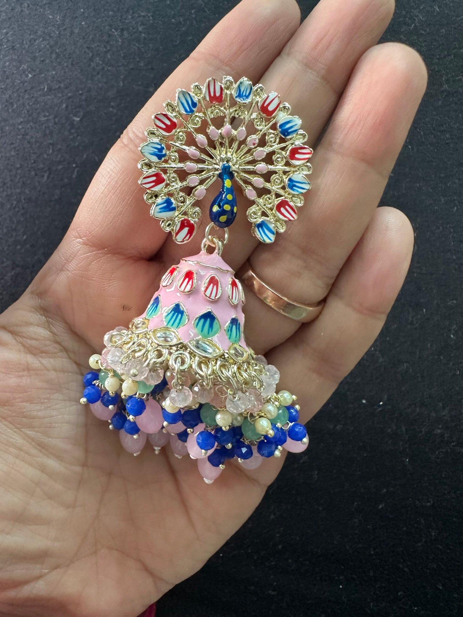 Peacock Jhumki - Baby Pink
