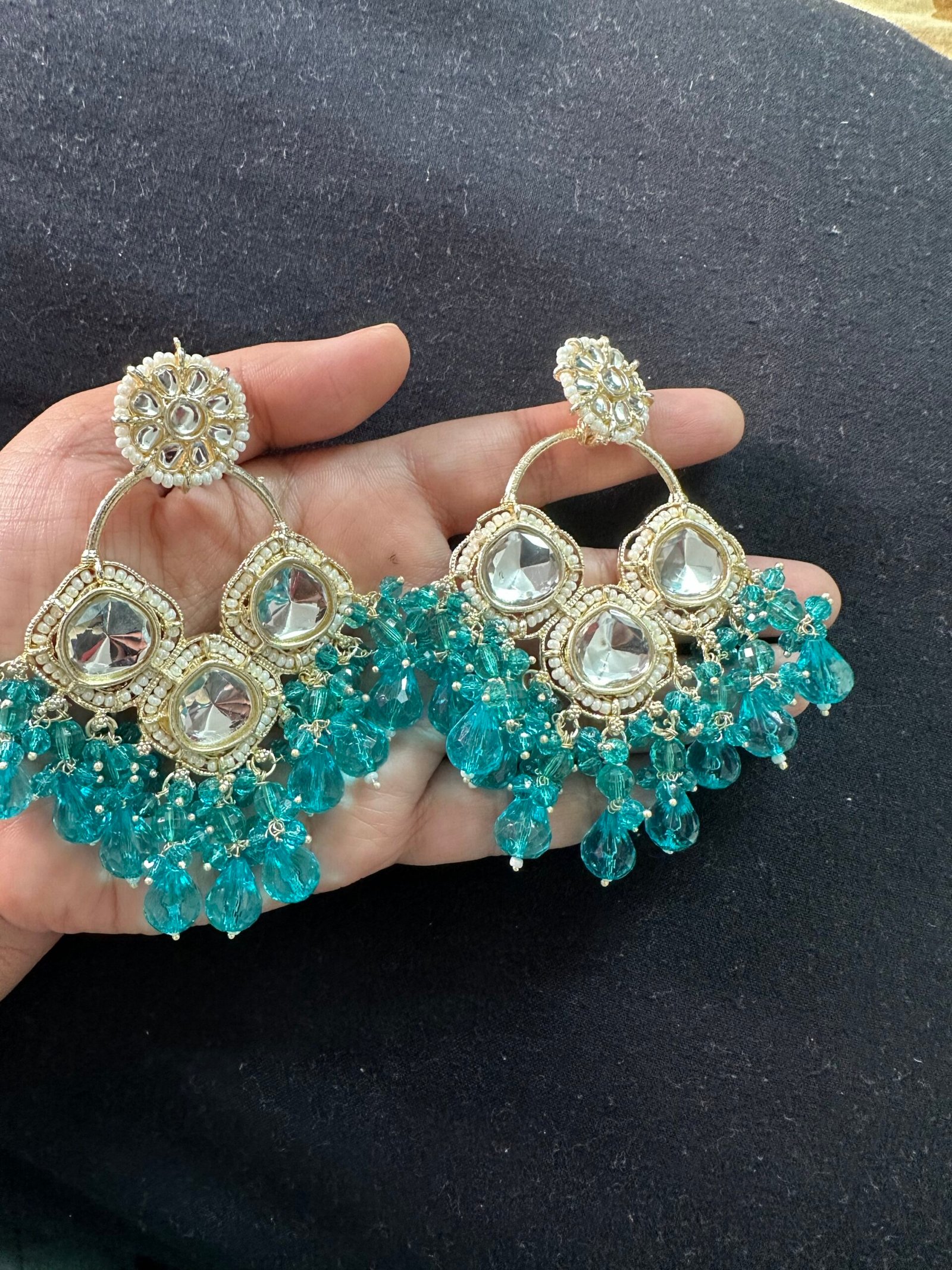 img_4558-scaled-1.jpeg Sanvi Ethnic Earrings - Teal Blue - Image 1