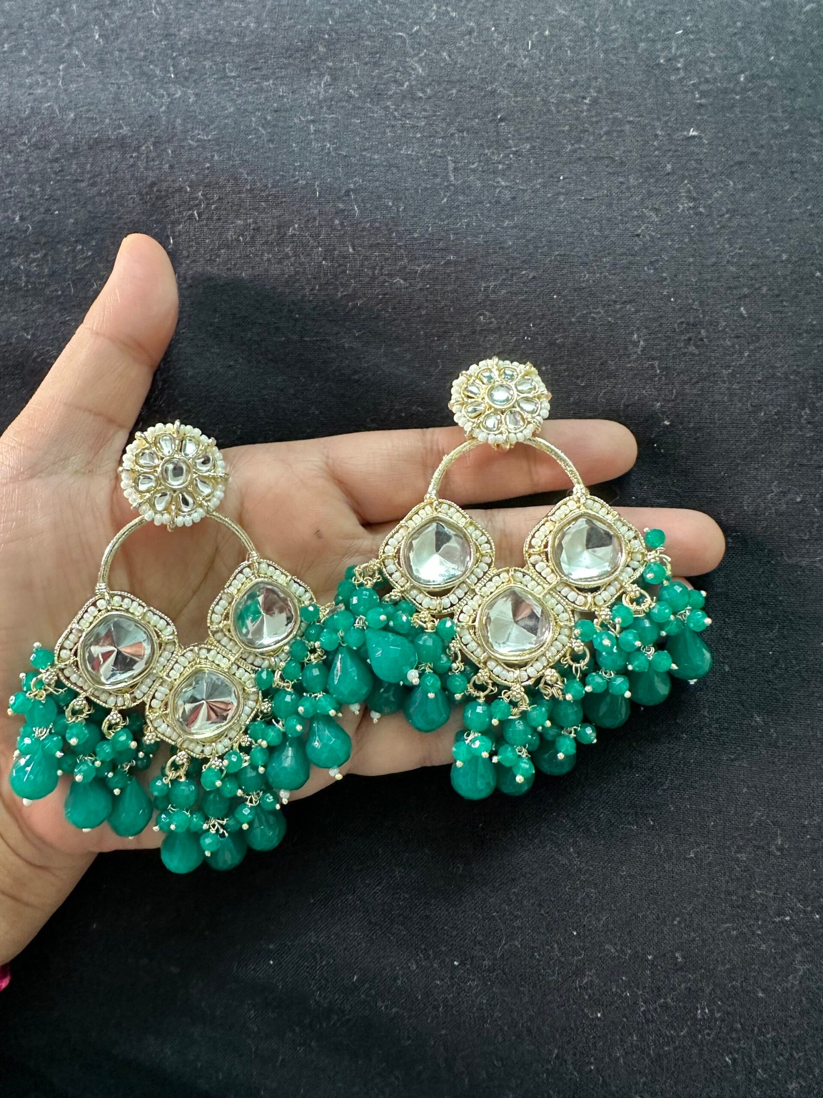 img_4562-1-scaled-1.jpeg Sanvi Ethnic Earrings - Bottle Green - Image 1